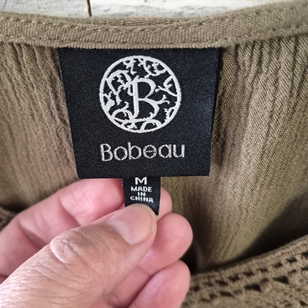 Bobeau Blouse Womens Medium Olive Green with Flared Sleeves Boho Cottagecore - Picture 3 of 8